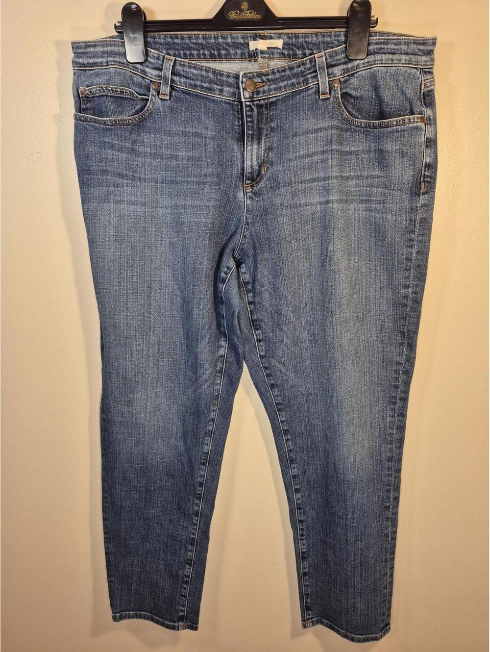 Eileen Fisher Women's Sz 16 Straight Leg Ankle Jeans Blue Stretch Denim, Preppy